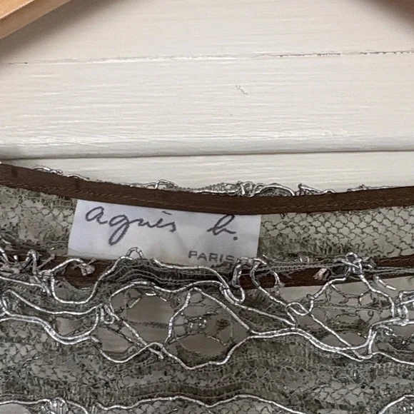 Agnes B. Silver mesh long tight dress. Slits on either side of about 14 inches. - Picture 3 of 3